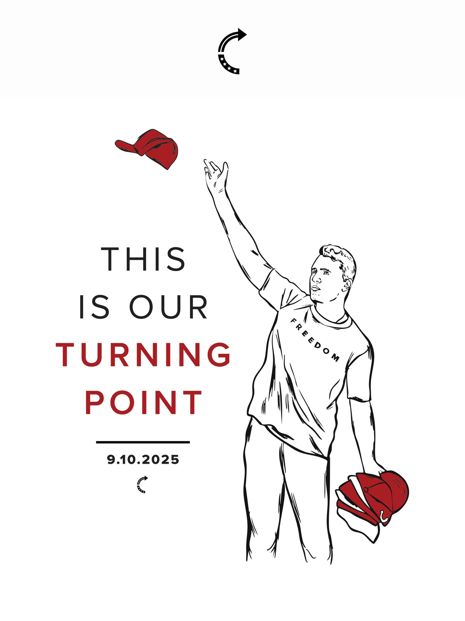 Peut être un dessin de texte : « THIS IS OUR TURNING FREEDOM PELIDON な POINT 9.10.2025 »